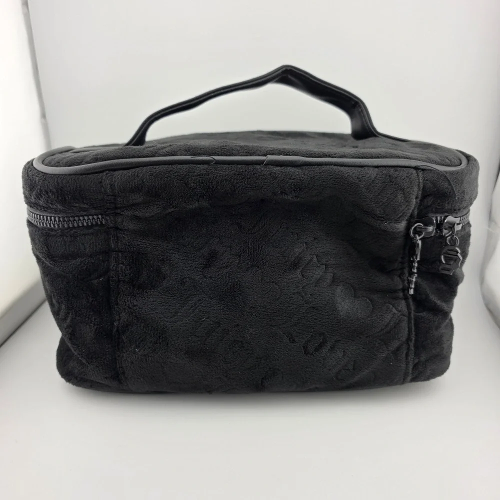 Juicy Couture Black Velour Cosmetic Makeup Bag Zipper Top Handle‎ AS IS
